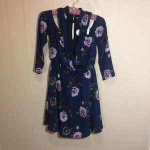 Navy and Purple Floral Long Sleeve Dress
